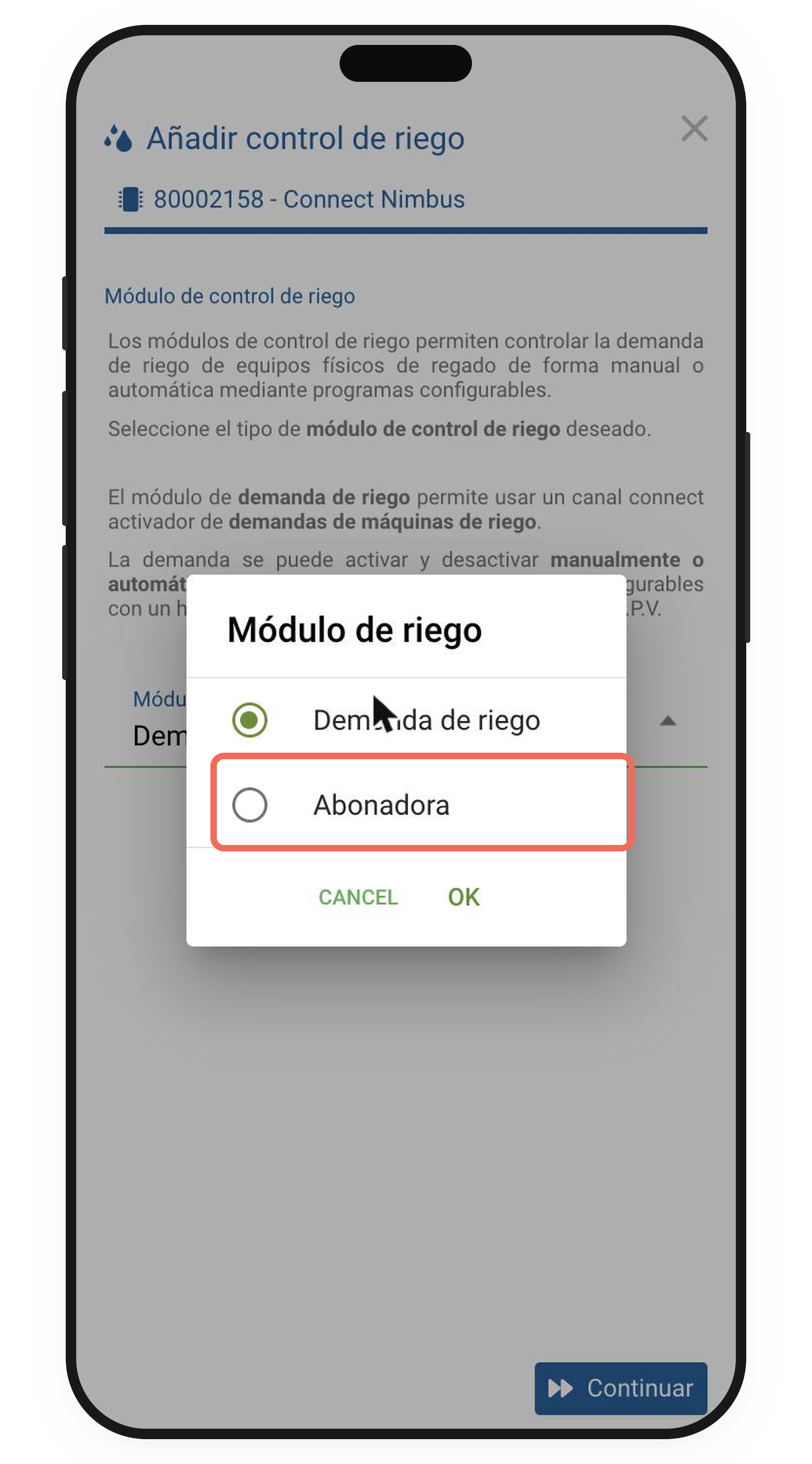 Selector de módulo de riego