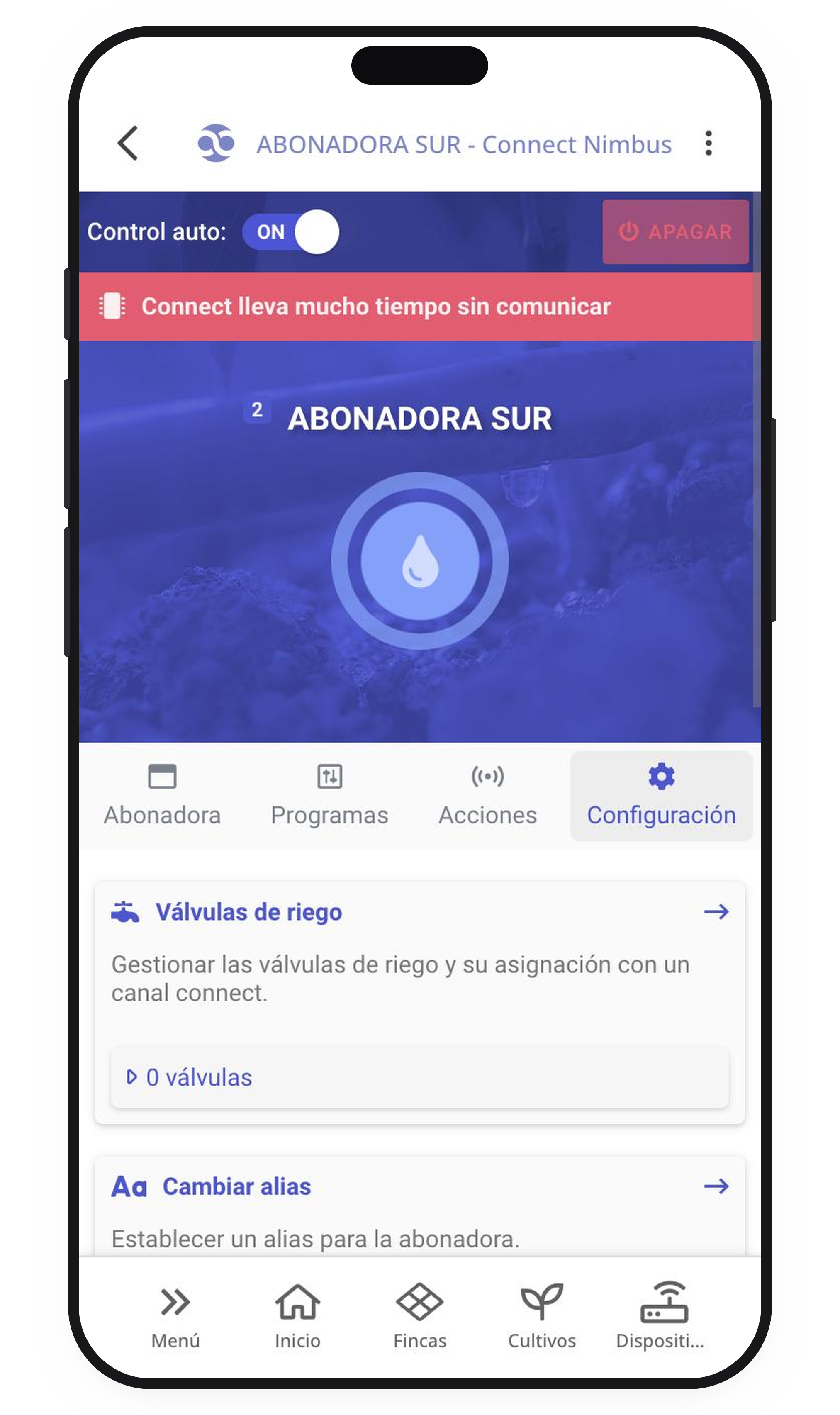 Pestaña Configuración de la abonadora