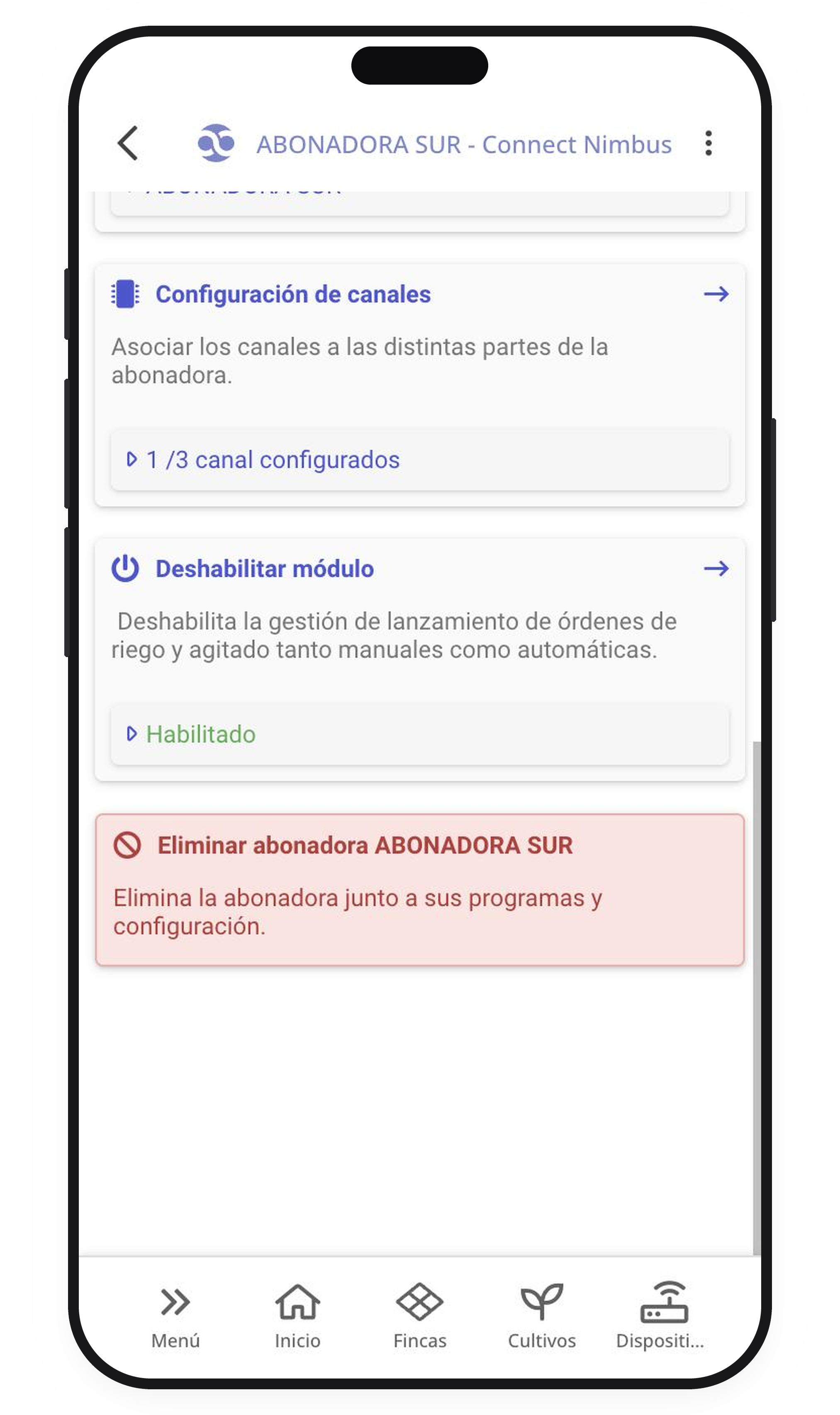 Parte inferior de Configuración