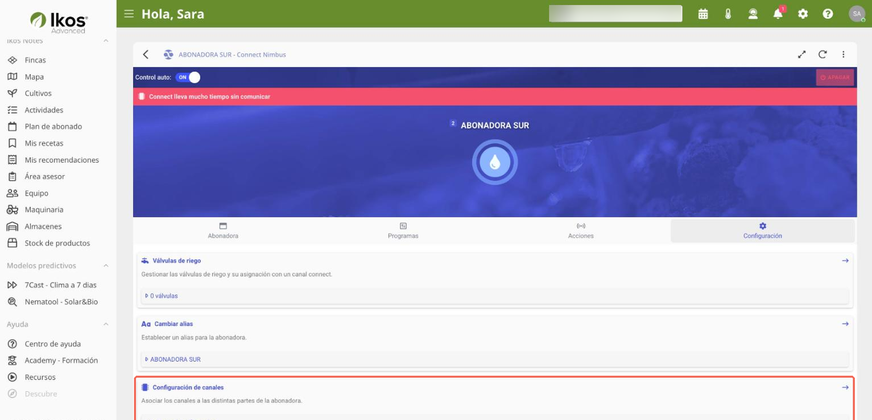 Configuración de la abonadora en web