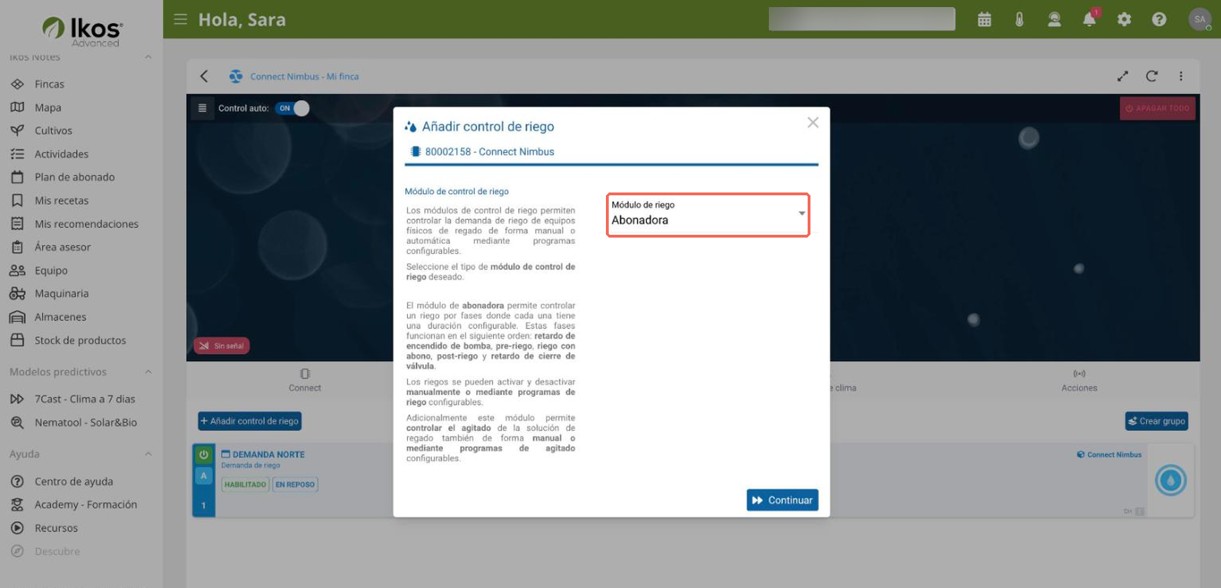 Módulo de riego con Abonadora en web