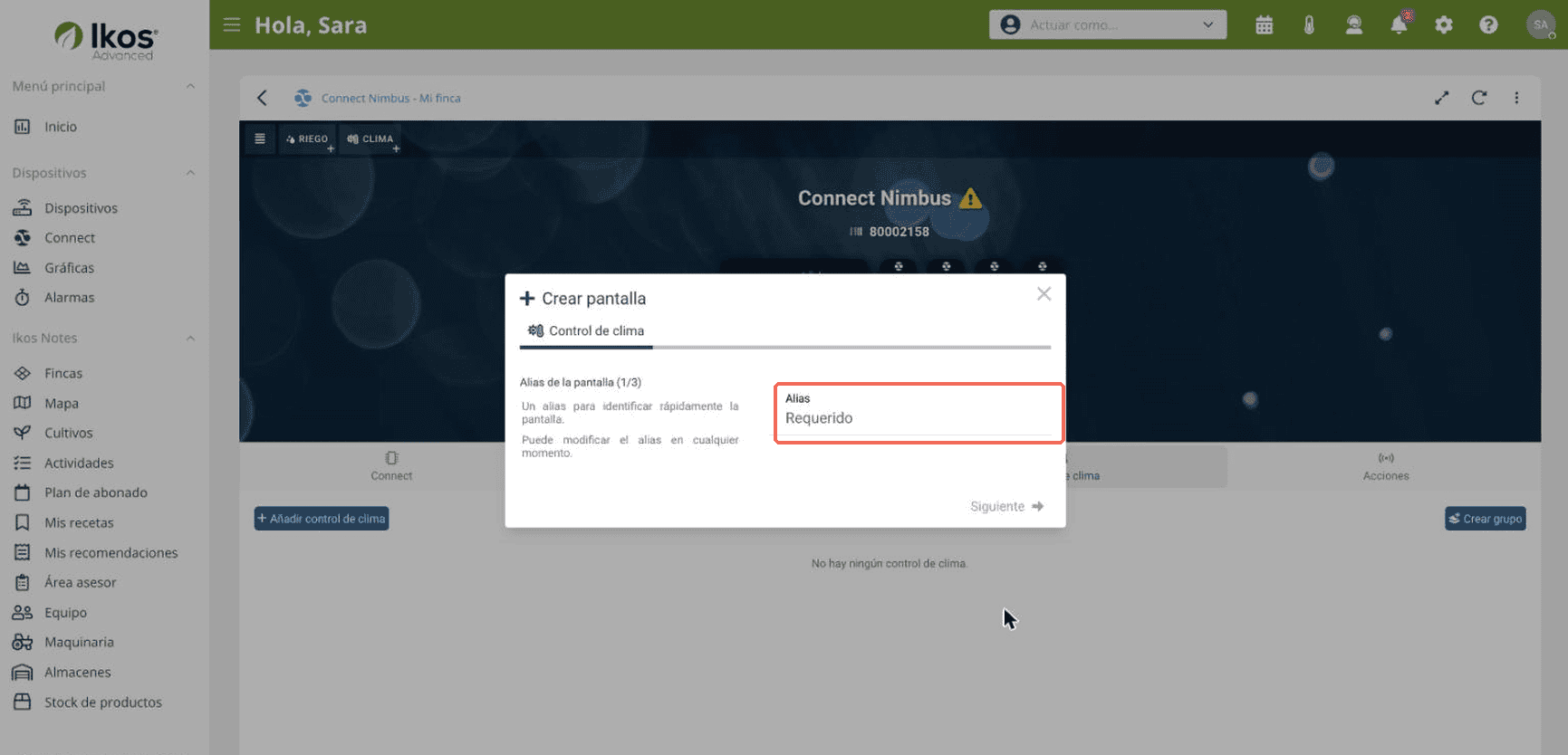 Paso de alias de la pantalla en la aplicación web