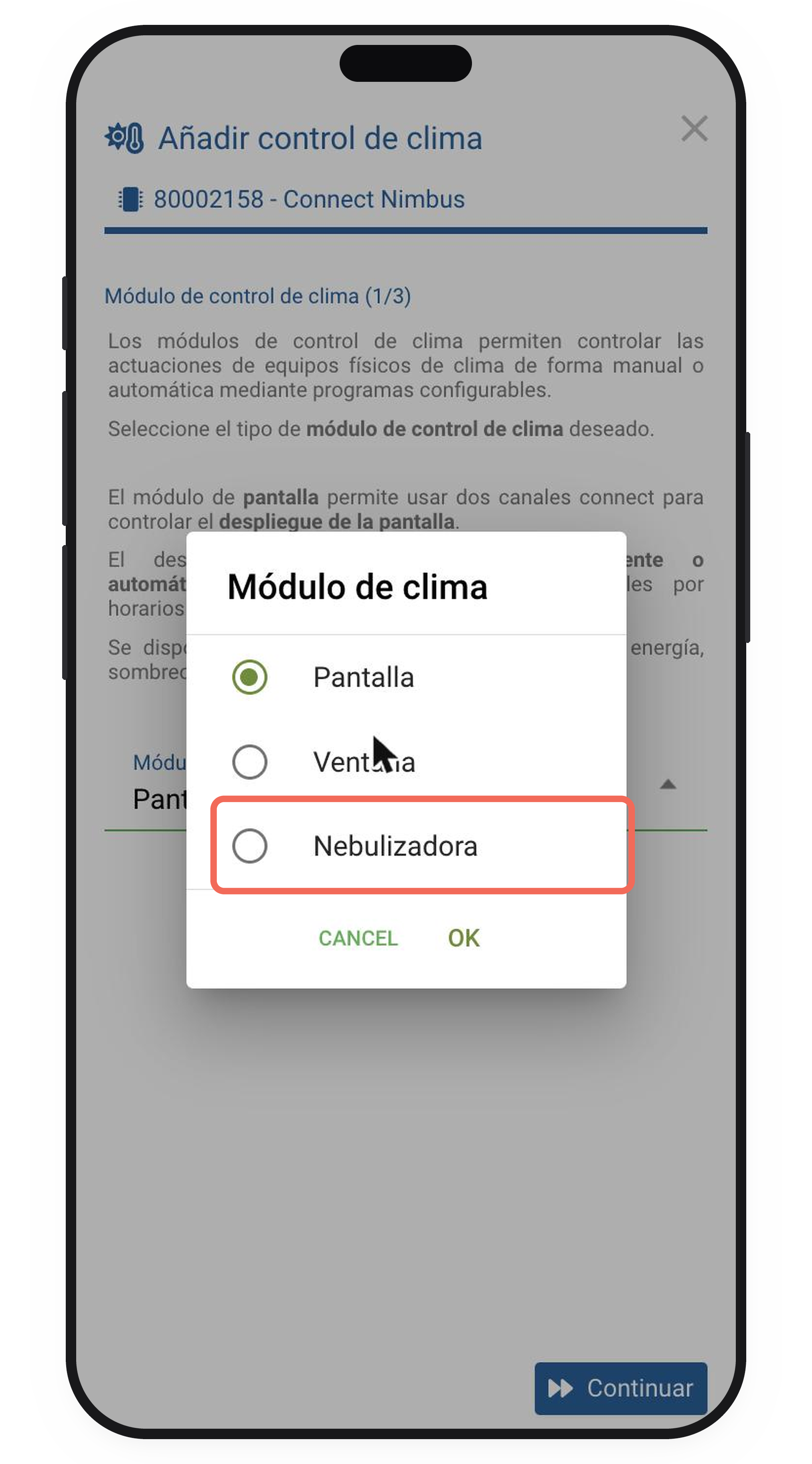 Selector de módulo de clima