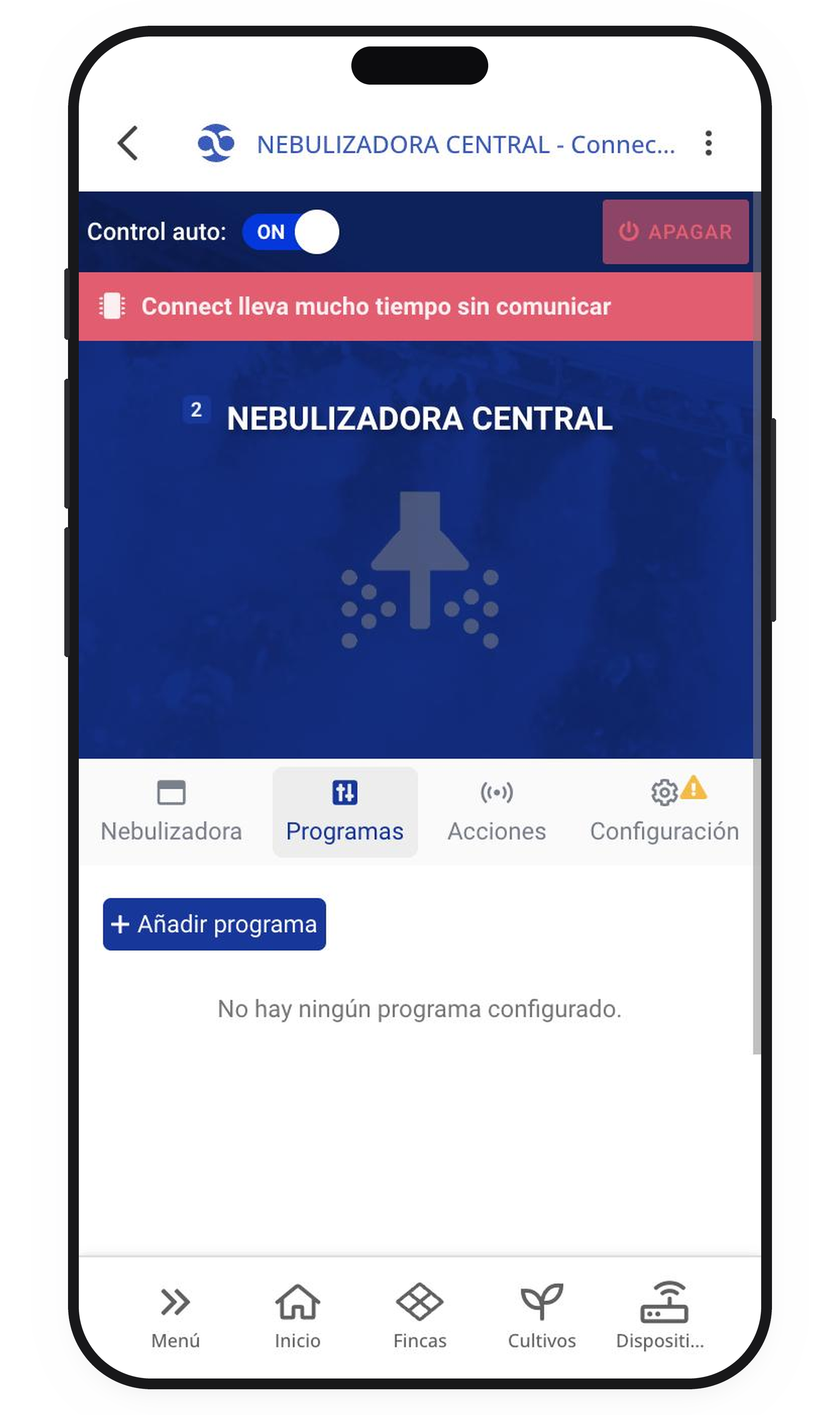 Pestaña Programas de la nebulizadora