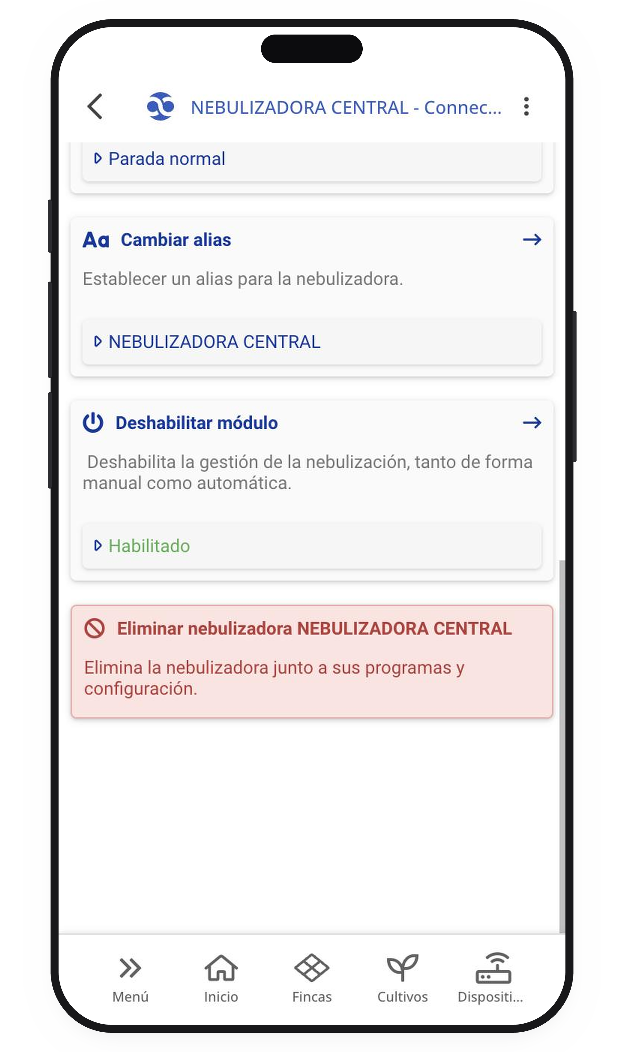 Parte inferior de Configuración