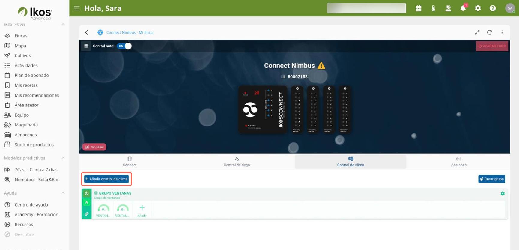Botón Añadir control de clima en web