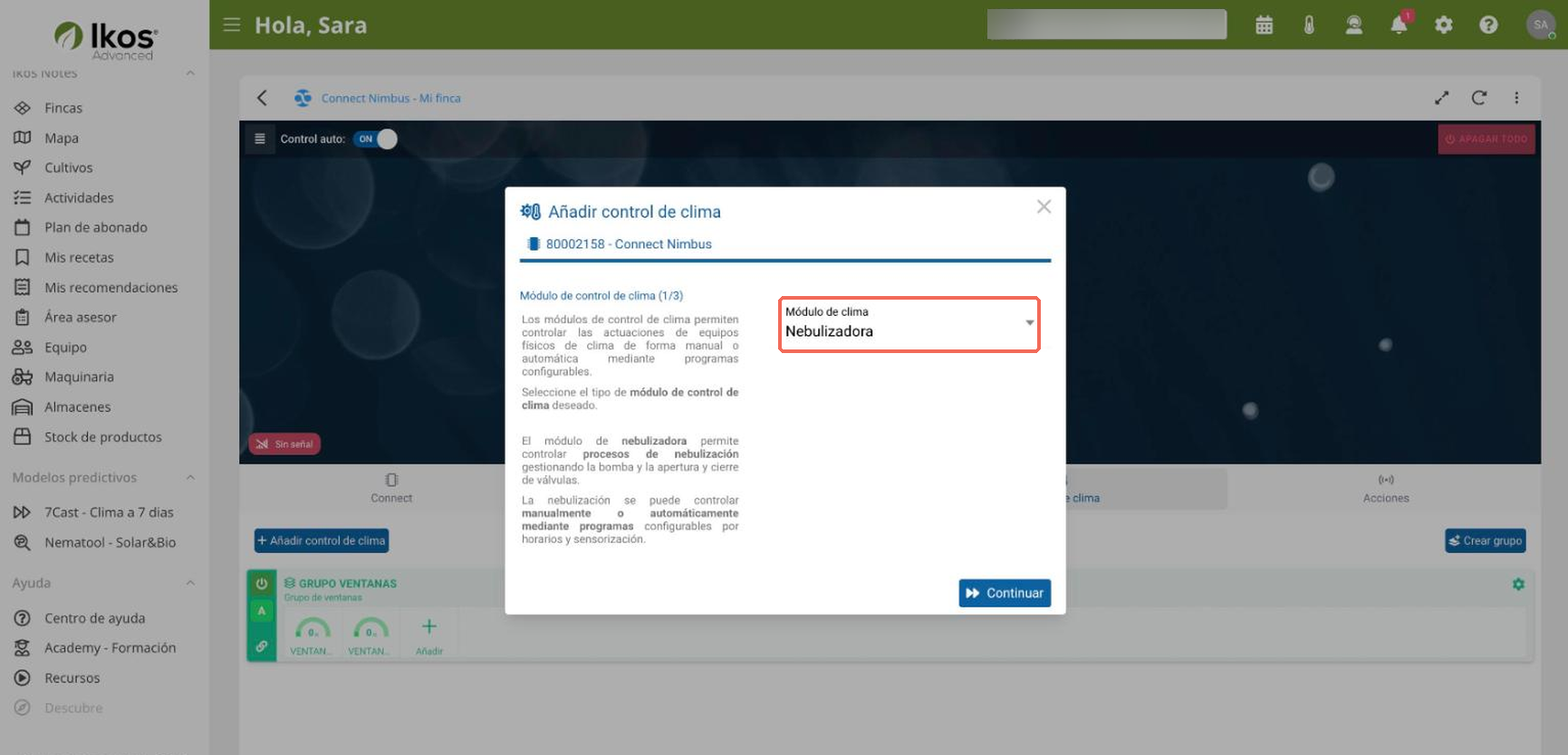 Módulo de clima con Nebulizadora en web