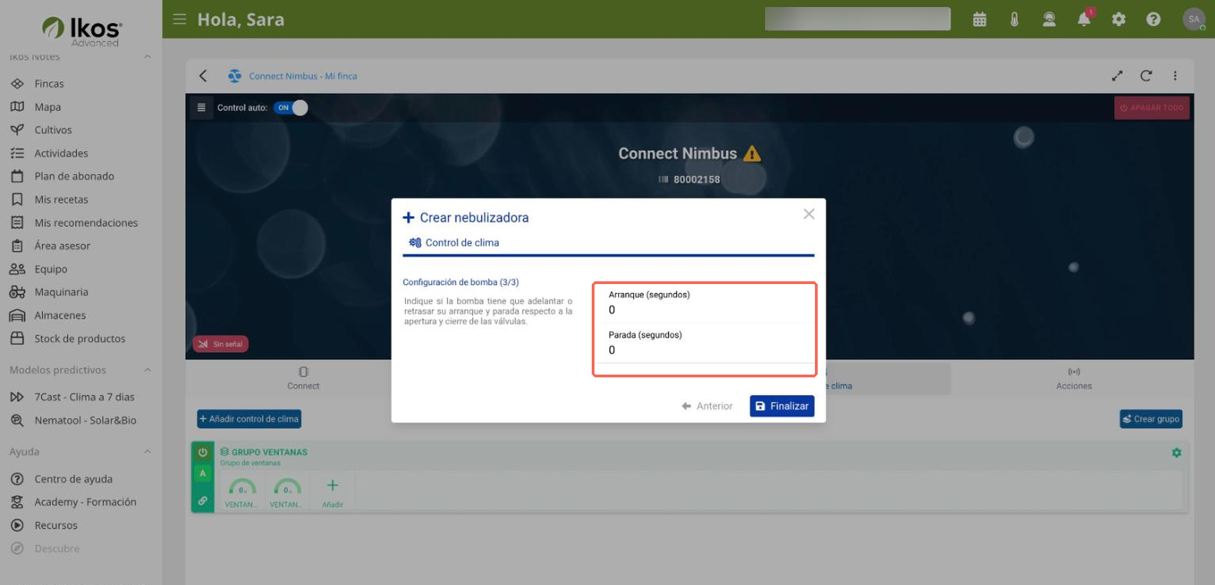 Configuración de bomba en web