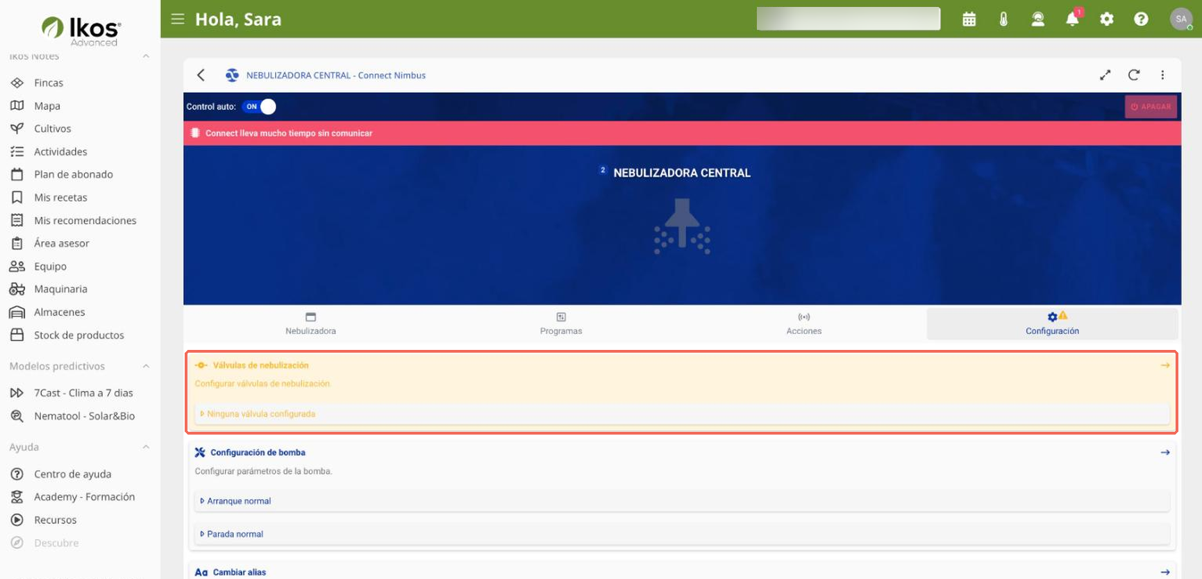 Configuración de la nebulizadora en web
