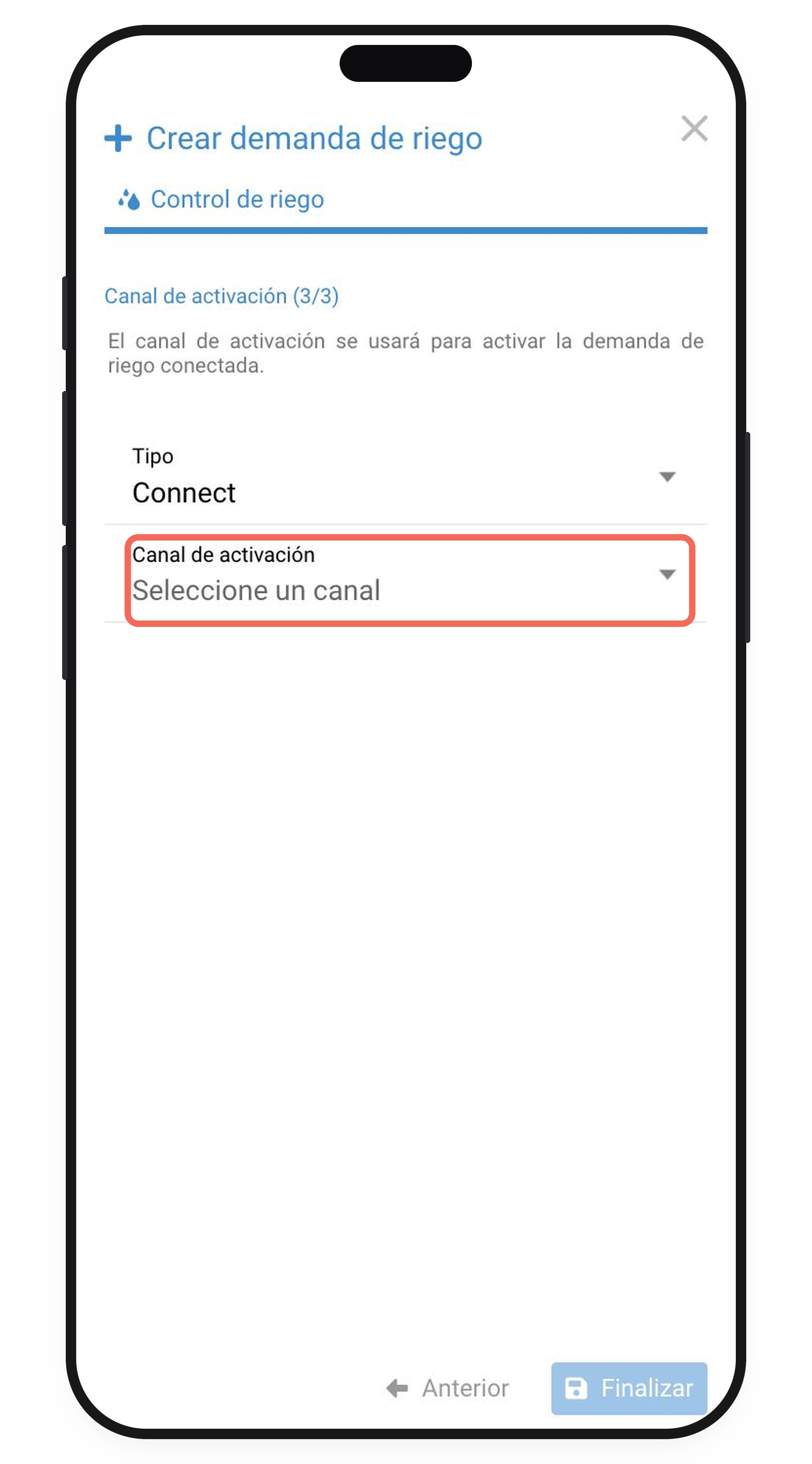 Paso 3 de 3, canal de activación