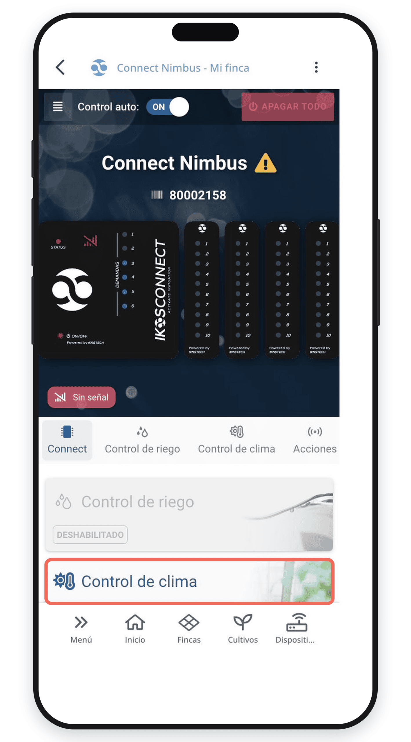 Pestaña Control de clima del connect