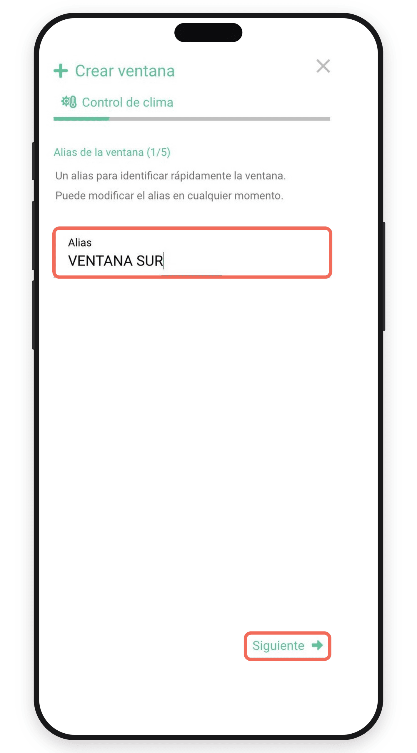 Paso de alias de la ventana en la app móvil