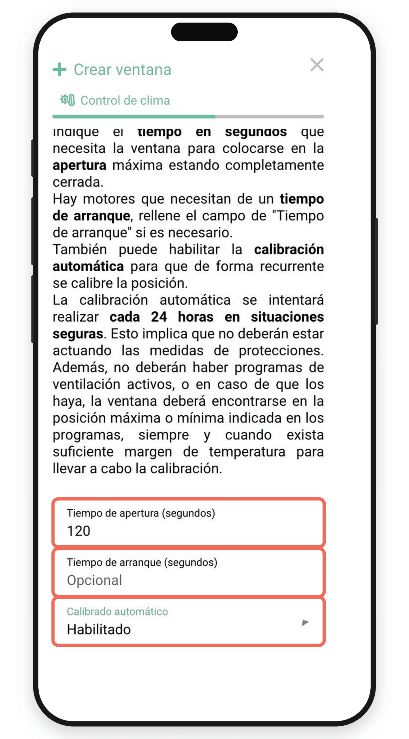 Tiempo de apertura, tiempo de arranque y calibrado automático